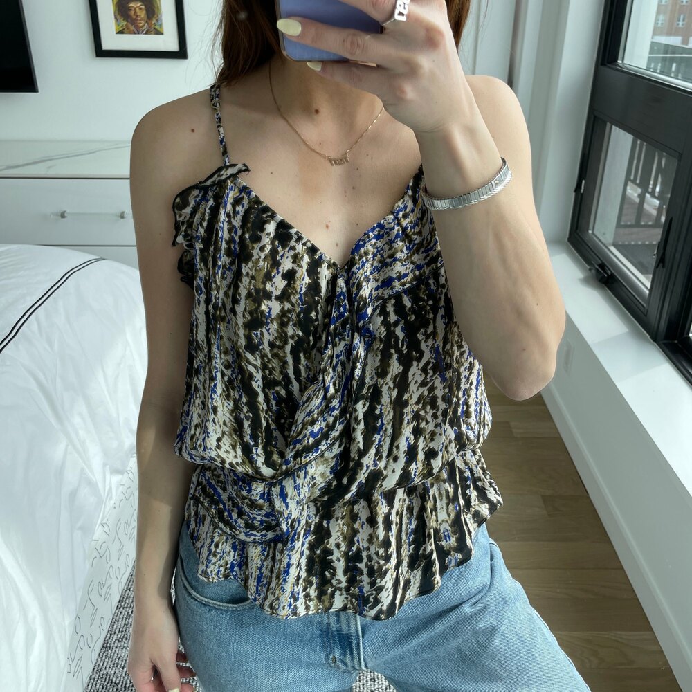 Parker Printed Spaghetti Strap Cami Silk Top Blue